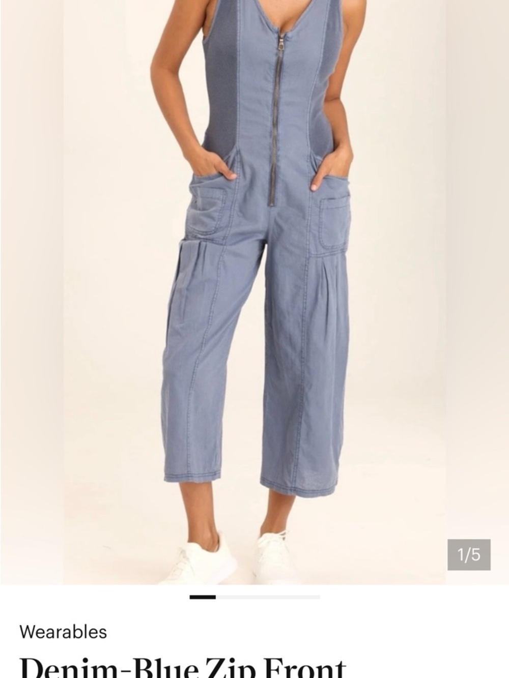 Washed Denim-Blue Zip Front Utility Jumpsuit